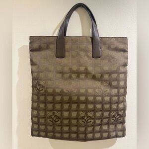 Authentic Chanel Travel Line Olive Nylon Tote Bag Vintage